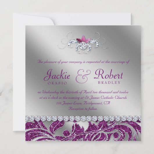 232 Elegante Trouwdag Blad Bloem Paarse Glans Kaart (Achterkant)