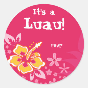 232 Luau Party RSVP Stickers Hibiscus Roze