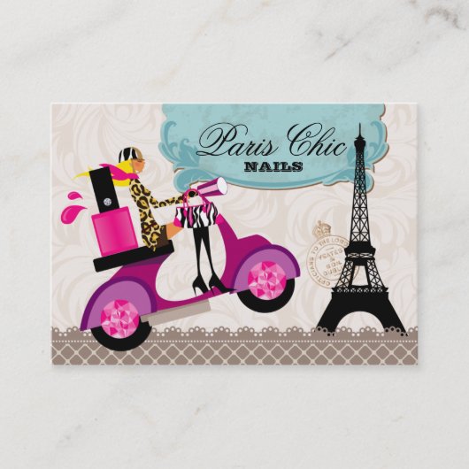 232 Nail Salon Scooter Paris Eiffel Tower Visitekaartje (Voorkant)