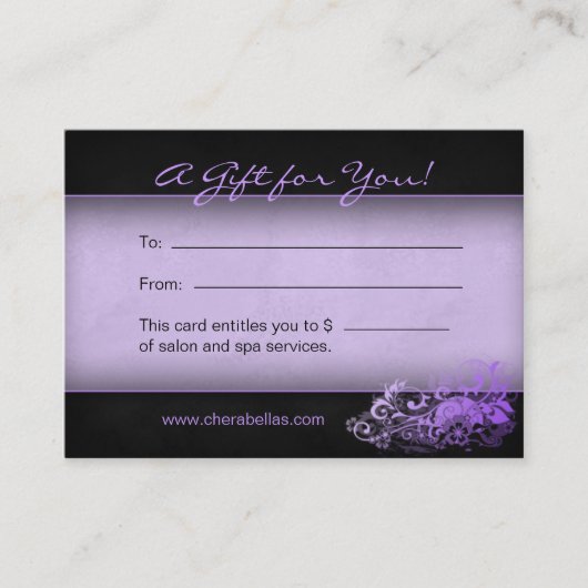 232 Salon Gift Card Spa Floral paars Kortingskaartje (Voorkant)