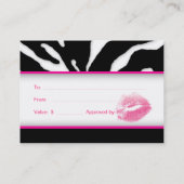 232 Salon Gift Card Zebra Animal Lips Roze Kortingskaartje (Achterkant)