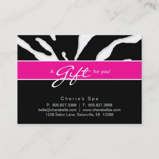 232 Salon Gift Card Zebra Animal Lips Roze Kortingskaartje (Voorkant)