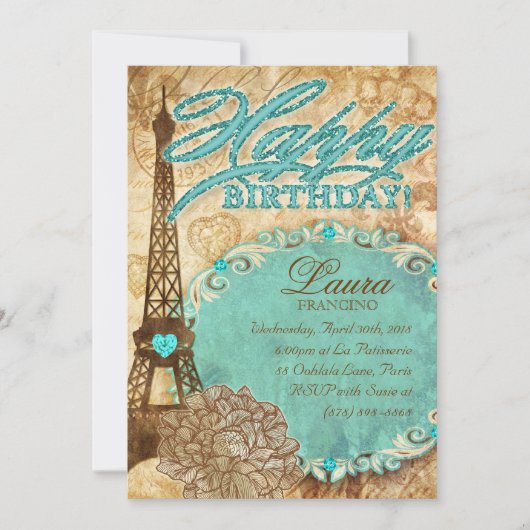 232 Sweet 16 Paris Eiffel Tower Flower Blu Kaart (Voorkant)