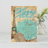 232 Sweet 16 Paris Eiffel Tower Flower Blu Kaart (Staand voorkant)