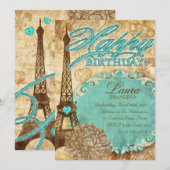 232 Sweet 16 Paris Eiffel Tower Flower Blu Kaart (Voorkant / Achterkant)