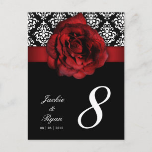 232 Tafelnummer Briefkaart Red Rose Damask Floral