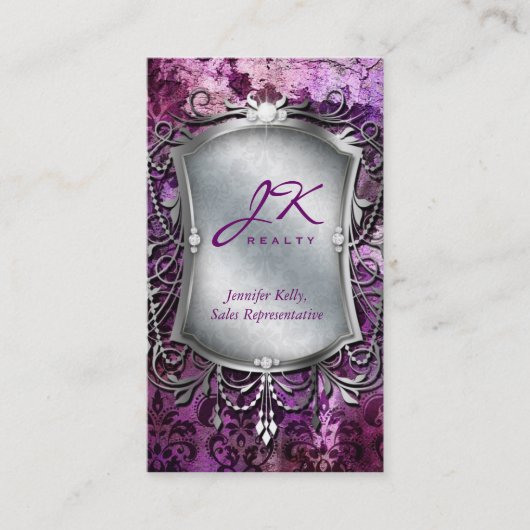 232 Visitekaartje Damask Mirror Paars (Voorkant)