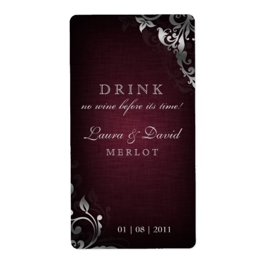 232 waslabel Leaf Linen Burgundy Red Etiket (Voorkant)