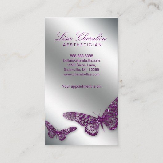 233 Beauty Visitekaartje Salon Butterfly Paars Afsprakenkaartje (Achterkant)