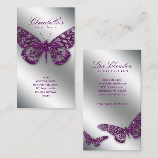 233 Beauty Visitekaartje Salon Butterfly Paars Afsprakenkaartje (Voorkant / Achterkant)