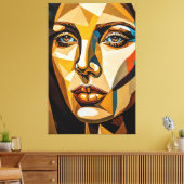 23_005, Portretvrouw, kubistische Abstracte kunst Canvas Afdruk (Insitu (Woonkamer))