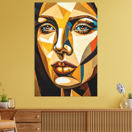 23_005, Portretvrouw, kubistische Abstracte kunst Canvas Afdruk (Insitu (Woonkamer))