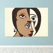 23_007, Portretvrouw, kubistische Abstracte kunst Canvas Afdruk (Insitu (Houten vloer))