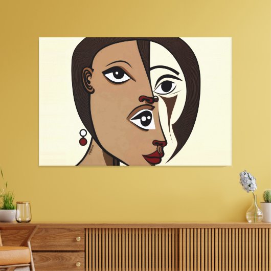 23_007, Portretvrouw, kubistische Abstracte kunst Canvas Afdruk (Insitu (Woonkamer))