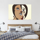 23_007, Portretvrouw, kubistische Abstracte kunst Canvas Afdruk (Insitu (Slaapkamer))