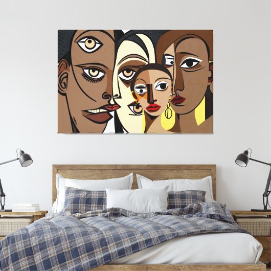 23_018, Afrikaans kubisme Kunst Canvas Afdruk (Insitu (Slaapkamer))