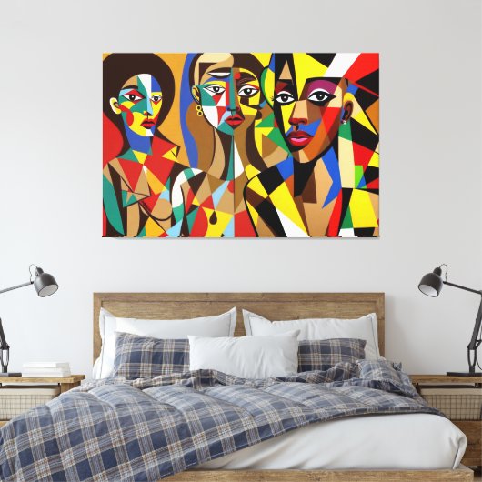 23_022, Afrikaans kubisme Kunst Canvas Afdruk (Insitu (Slaapkamer))