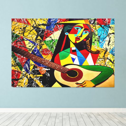 23_028, Abstract, Kubisme, Splatter, art. Canvas Afdruk (Insitu (Houten vloer))