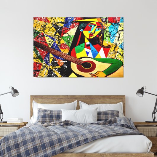 23_028, Abstract, Kubisme, Splatter, art. Canvas Afdruk (Insitu (Slaapkamer))