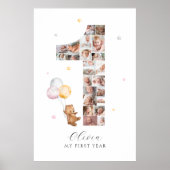 23 Foto's 1e Verjaardag Teddybeer Fotocollage Poster (Voorkant)