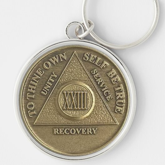 23 Jaar Herstel AA Medallion Sobriety Milestone Sleutelhanger (Voorkant)
