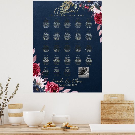 23 Persoon tafel zitplaatskaart foto welkom met na Poster (Keuken)