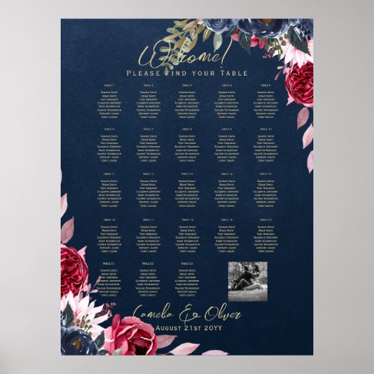 23 Persoon tafel zitplaatskaart foto welkom met na Poster (Voorkant)