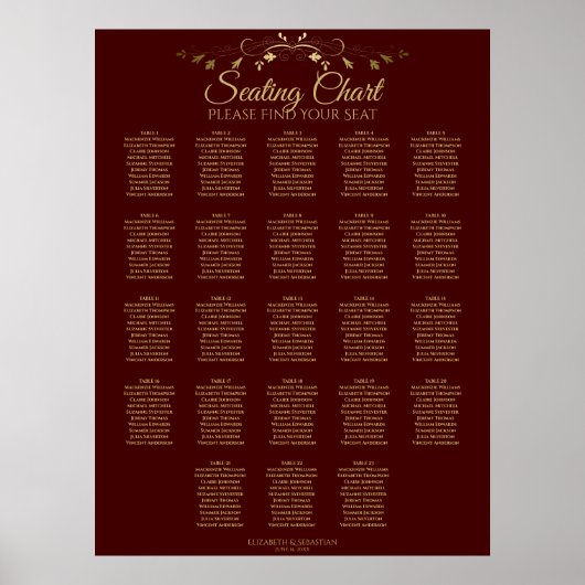 23 Tabel Gold- en Auburn bruin-bruiloft Poster (Voorkant)