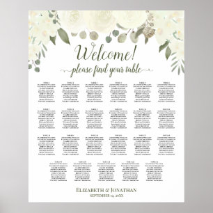 23 Tabel Ivoor White Floral Wedding Seating Chart Poster