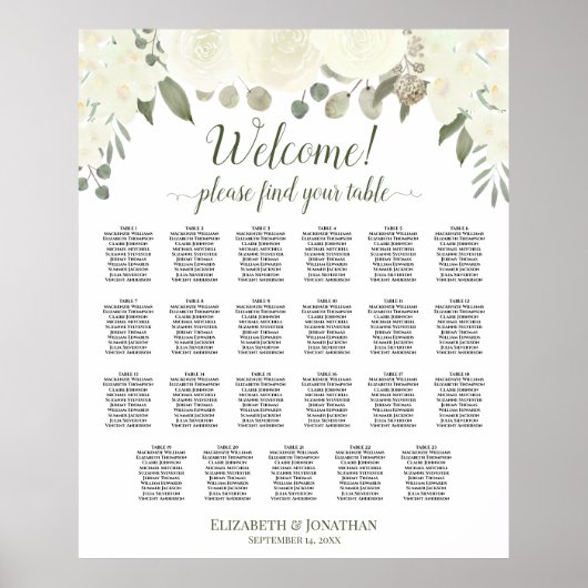 23 Tabel Ivoor White Floral Wedding Seating Chart Poster (Voorkant)