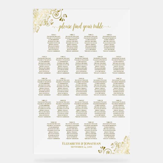 23 Tafel Elegant Goud Wit Huwelijk Zitting Grafiek Acryl Bord (Voorkant)