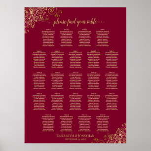 23 Tafel Elegante Bordeaux & Gouden Zitplaatsindel Poster