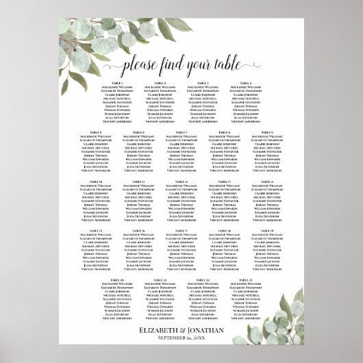 23 Tafel Eucalyptus Leaves Wedding Seating Chart Poster (Voorkant)