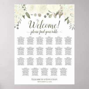 23 Tafel Ivoor Witte Bloem Bruiloft Zitplaatsen Ch Poster