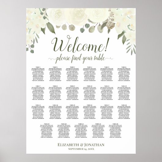 23 Tafel Ivoor Witte Bloem Bruiloft Zitplaatsen Ch Poster (Voorkant)