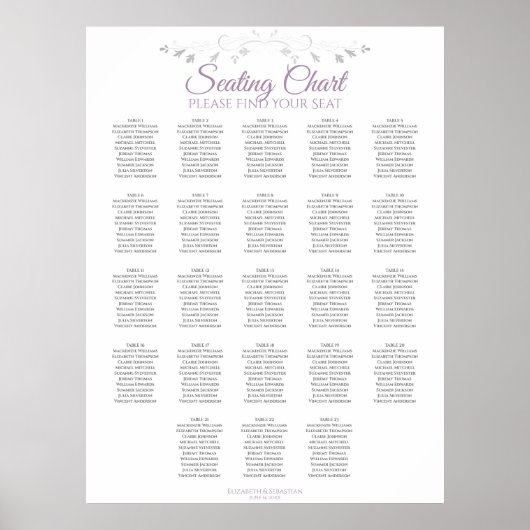 23 tafel Paarse & grijze bruiloft zitgrafiek Poster (Voorkant)