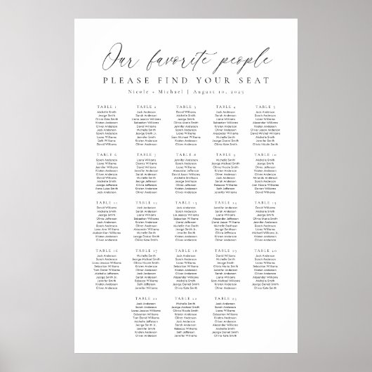 23 Tafels Onze Favoriete Mensen Zittinglijst Poster (Voorkant)