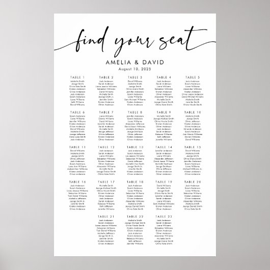 23 Tafels Vind uw zitplaatskaart Poster (Voorkant)