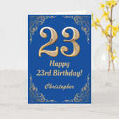23e Birthday Blue en Gold Glitter Lijst Kaart (Gele Bloem)