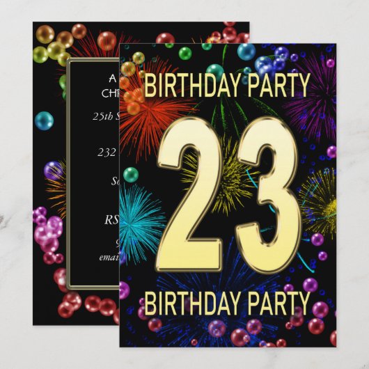 23e 'Birthday Party'-belletjes voor uitnodigingen (Voorkant / Achterkant)