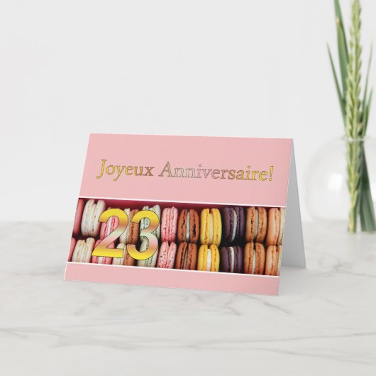 23e Franse verjaardag Macaron-Joyeux Anniversaire! Kaart (Voorkant)