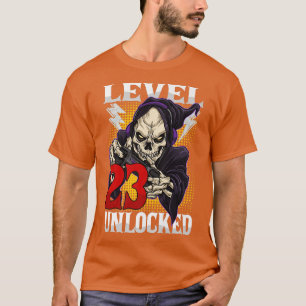 23e gamer-skelet op jaarniveau 23 ontgrendeld gam t-shirt