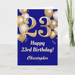 23e marineblauw en gouden ballonnen Confetti Kaart