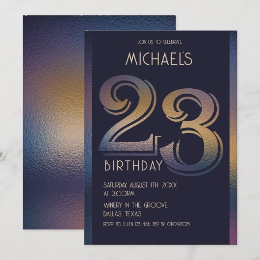 23e paarse en gouden verjaardag kaart (Voorkant / Achterkant)