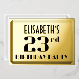 23e verjaardag: Art Deco Kijk "23" en naam Folie Uitnodiging