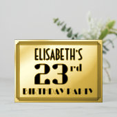 23e verjaardag: Art Deco Kijk "23" en naam Folie Uitnodiging (Staand Voorkant)