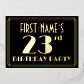 23e verjaardag: Art Deco Kijk "23", met naam Folie Uitnodiging (Voorkant)