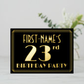 23e verjaardag: Art Deco Kijk "23", met naam Folie Uitnodiging (Staand Voorkant)