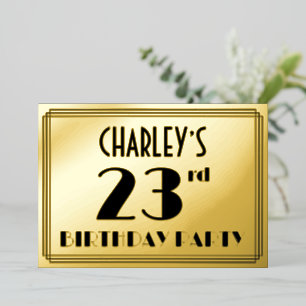 23e verjaardag — Art Deco look "23" + Naam Folie Uitnodiging