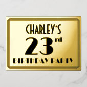 23e verjaardag — Art Deco look "23" + Naam Folie Uitnodiging (Voorkant)